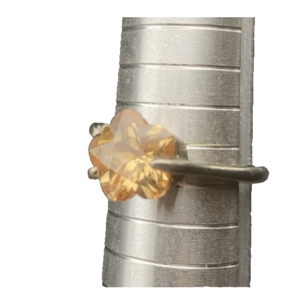 Flower Shaped Star Ring Faceted Solitaire 10 mm Citrine Silver Tone Size 8.5